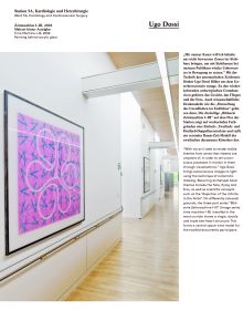 Painting of tree twigs and leaves in blue, on white cover of 'Healing Art, How art in hospitals promotes healing', by Avedition Gmbh.