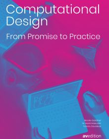 Blue and pink filter over image of laptop with hand on mouse, on cover of 'Computational Design, From Promise to Practice', by Avedition Gmbh.