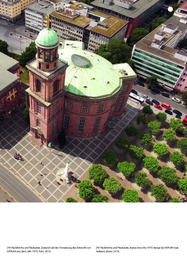 High angle shot on interior hall of Paulskirche with yellow filter, on cover of 'Paulskirche, A Political Story of Architecture', by Avedition Gmbh.