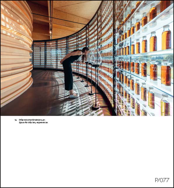 Exhibition space with individual box like objects on platforms, on white cover of 'new exhibition design 03', by Avedition Gmbh.