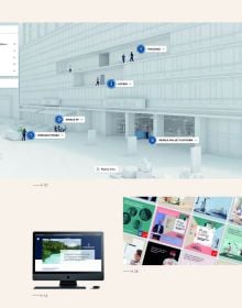 Figure walking through circular portal, steps below, on cover of 'Trade Fair Design Annual 2021 / 22, Special Edition', by Avedition Gmbh.