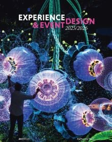Book cover of Experience & Event Design 2025 / 2026; featuring flower shapes made with lights. Published by Avedition Gmbh.