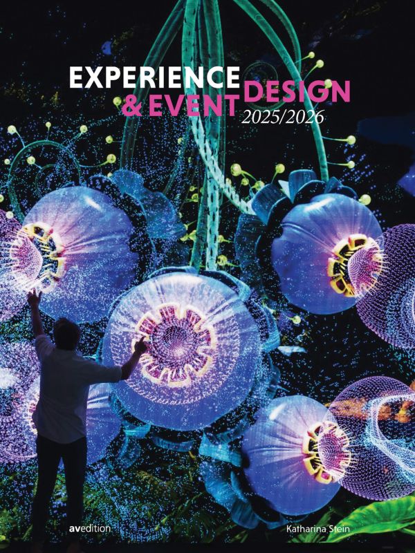 Book cover of Experience & Event Design 2025 / 2026; featuring flower shapes made with lights. Published by Avedition Gmbh.