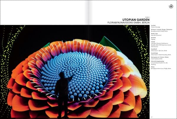 Book cover of Experience & Event Design 2025 / 2026; featuring flower shapes made with lights. Published by Avedition Gmbh.