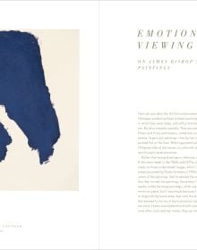 Dark abstract shape on cream cover, James Bishop in brown font on white border