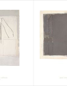 Dark abstract shape on cream cover, James Bishop in brown font on white border