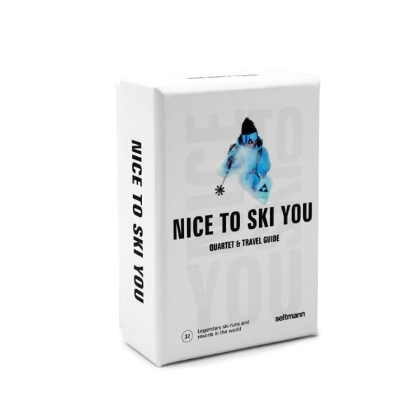 Box cover of Nice To Ski You: Quartet & Travel Guide, featuring a skier moving down the slopes at speed. Published by Seltmann Publishers.