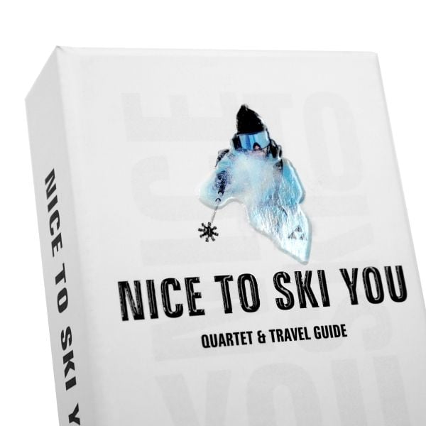 Box cover of Nice To Ski You: Quartet & Travel Guide, featuring a skier moving down the slopes at speed. Published by Seltmann Publishers.