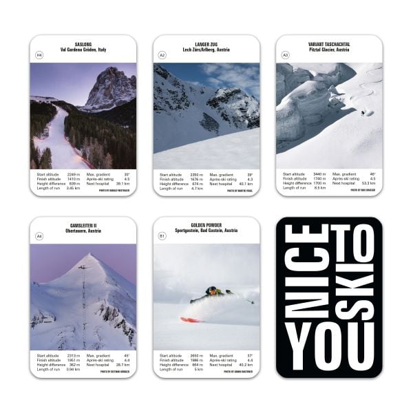 Box cover of Nice To Ski You: Quartet & Travel Guide, featuring a skier moving down the slopes at speed. Published by Seltmann Publishers.