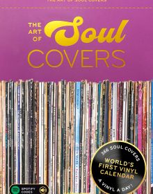Calendar cover of The Art of Soul Covers, with a shelf of vinyl records. Published by Seltmann Publishers.