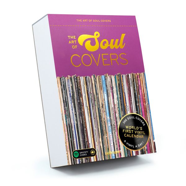 Calendar cover of The Art of Soul Covers, with a shelf of vinyl records. Published by Seltmann Publishers.