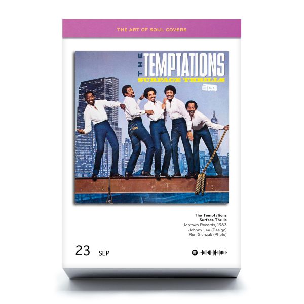 Calendar cover of The Art of Soul Covers, with a shelf of vinyl records. Published by Seltmann Publishers.