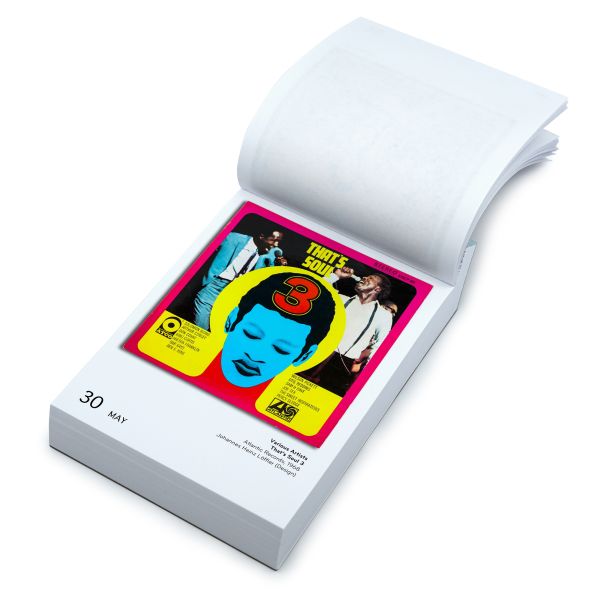 Calendar cover of The Art of Soul Covers, with a shelf of vinyl records. Published by Seltmann Publishers.