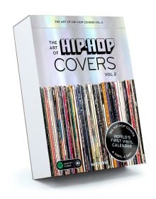 Calendar cover of The Art of Hip Hop Covers Vol. 2, with a shelf of vinyl records. Published by Seltmann Publishers.