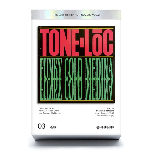 Calendar cover of The Art of Hip Hop Covers Vol. 2, with a shelf of vinyl records. Published by Seltmann Publishers.