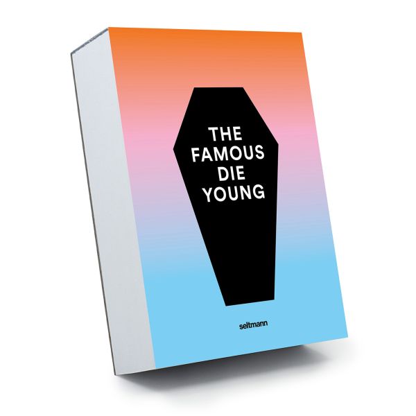 Calendar cover of The Famous Die Young; featuring stars who have passed away young, including Freddie Mercury. Published by Seltmann Publishers.