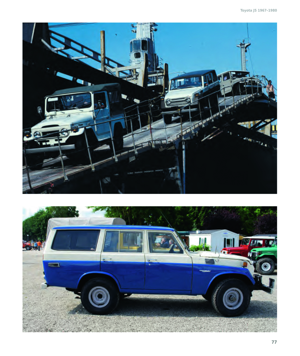 Red Toyota Land Cruiser soft-top, sandy cover, THE LAND CRUISER LEGEND in red font above