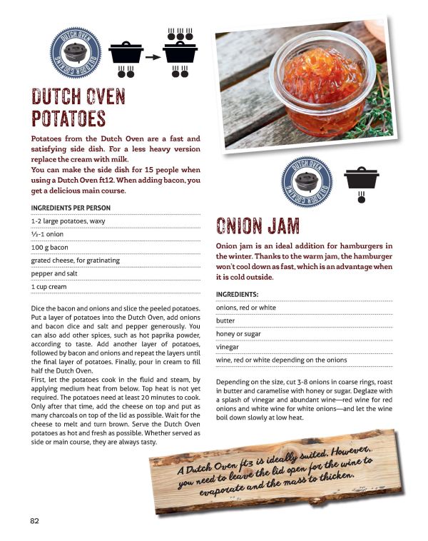 Iron pot of food cooking over fire, on cover of 'Outdoor Cooking, The Petromax Cookbook', by HEEL.