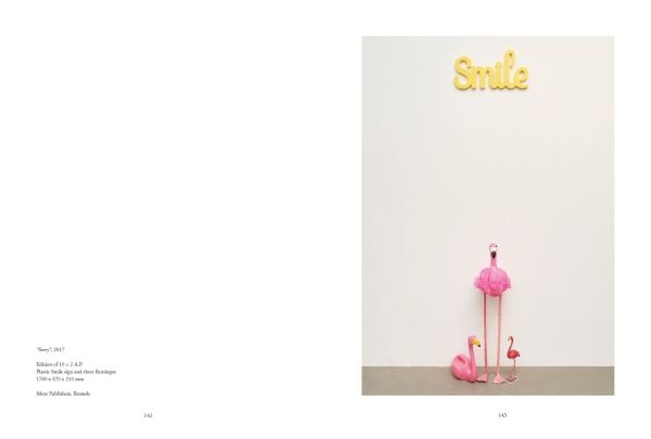 Book cover of Guillaume Bijl: Multiples & Editions, with three doormats with slogans. Published by Hopper&Fuchs.