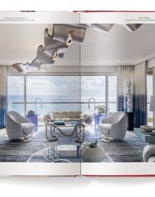 Book cover of Architecture and Design Review: The Ultimate Inspiration - From Interior to Exterior, with an interior room with large painting on wall, and modern light fittings. Published by teNeues Books.
