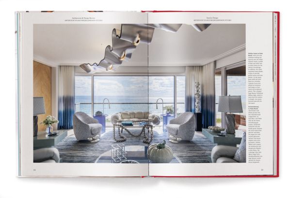 Book cover of Architecture and Design Review: The Ultimate Inspiration - From Interior to Exterior, with an interior room with large painting on wall, and modern light fittings. Published by teNeues Books.