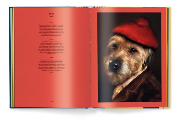 Book cover of Dog: Portraits of Eighty-Eight Dogs and One Little Naughty Rabbit, featuring a white whippet in white ruff collar. Published by teNeues Books.