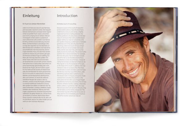 Book cover of Chapeau! The Ultimate Guide to Men's Hats, with a man wearing fedora hat, navy jacket and brown trousers. Published by teNeues Books.