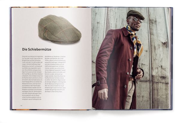 Book cover of Chapeau! The Ultimate Guide to Men's Hats, with a man wearing fedora hat, navy jacket and brown trousers. Published by teNeues Books.