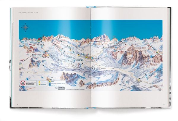 Book cover of The Ultimate Ski Book, featuring the former World Cup alpine ski racer Andreas Wenzel, with female skier. Published by teNeues Books.