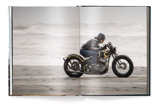 Book cover of The Harley-Davidson Book - Refueled, featuring a biker on Harley Davidson, riding through desert landscape with rocky mountains behind. Published by teNeues Books.