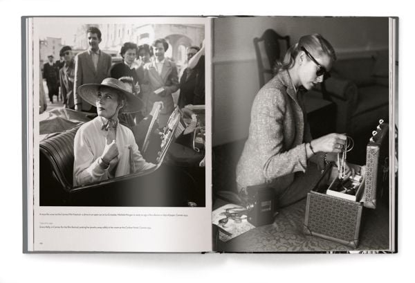 Book cover of Riviera Cocktail, featuring American actress Grace Kelly posing in floral silk dress. Published by teNeues Books.