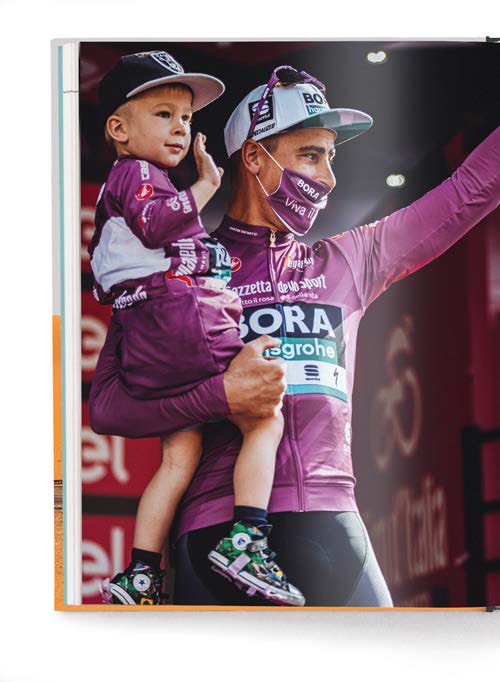 Book cover of Icons of Cycling, featuring two road racing cyclists biking on road with sand hills behind. Published by teNeues Books.