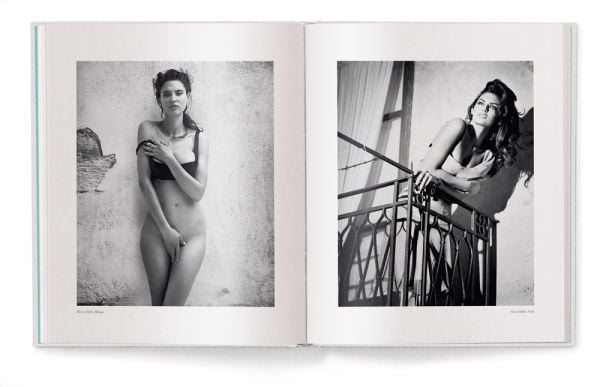 Book cover of Vincent Peters: Selected Works, featuring a black and white head and shoulders portrait of actress Emma Watson with face covered in white. Published by teNeues Books.