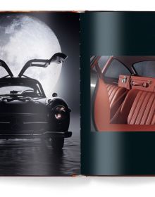 Postcard box cover of Mercedes-Benz 300 SL: Art Cards, featuring a Mercedes Benz 300L two seater sports car, with drivers gull wing doors open. Published by teNeues Books.