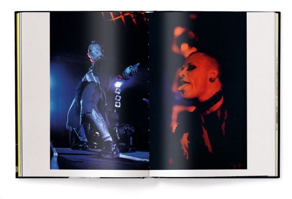 Book cover of Nineties Spirit: Music Caught on Camera, featuring Kurt Cobain playing guitar and singing on stage. Published by teNeues Books.