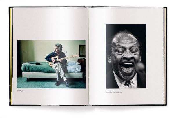 Book cover of Nineties Spirit: Music Caught on Camera, featuring Kurt Cobain playing guitar and singing on stage. Published by teNeues Books.