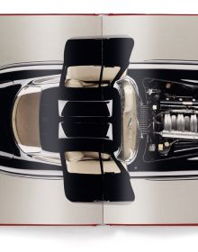 Book cover of IconiCars Mercedes-Benz 300 SL, featuring the front of red Mercedes-Benz 300 SL with open gullwing doors. Published by teNeues Books.