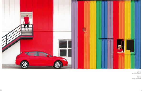 Book cover of Minimalism in Photography: The Original, with a corner of outside swimming pool, with cream deck chair, and a clock on orange wall behind. Published by teNeues Books.