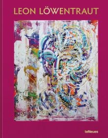 Brightly coloured abstract painting on pink cover, LEON LÖWENTRAUT in gold font above, by teNeues.