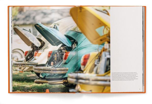 Book cover of IconiCars Volkswagen Beetle, featuring the front end of an orange Volkswagen Beetle. Published by teNeues Books.