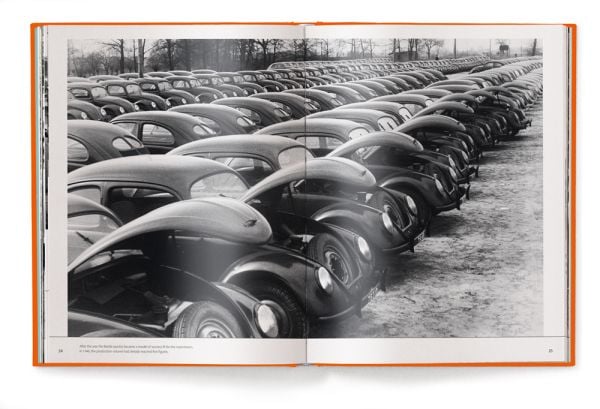 Book cover of IconiCars Volkswagen Beetle, featuring the front end of an orange Volkswagen Beetle. Published by teNeues Books.