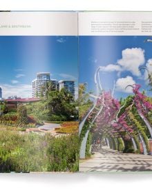Book cover of Urban Oasis, featuring high rise residential buildings with green plants and trees on balconies. Published by teNeues Verlag.