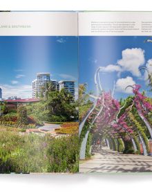 Book cover of Urban Oasis, featuring high rise residential buildings with green plants and trees on balconies. Published by teNeues Verlag.