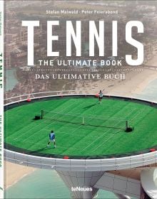 Book cover of Tennis, featuring the world's highest Tennis court on top of the Burj Al Arab in Dubai. Published by teNeues Books.