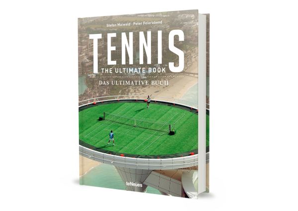 Book cover of Tennis, featuring the world's highest Tennis court on top of the Burj Al Arab in Dubai. Published by teNeues Books.