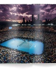 Book cover of Tennis, featuring the world's highest Tennis court on top of the Burj Al Arab in Dubai. Published by teNeues Books.
