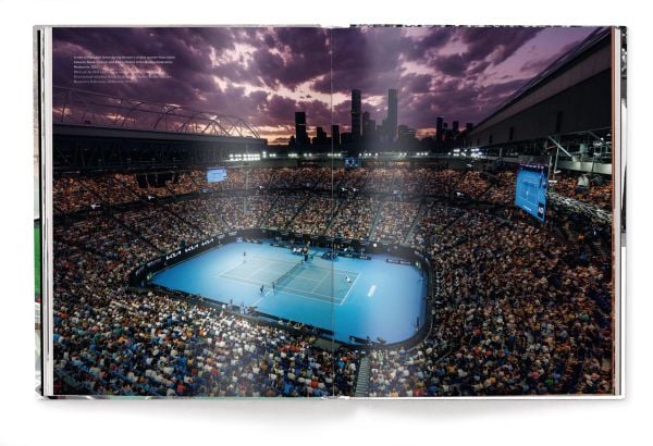 Book cover of Tennis, featuring the world's highest Tennis court on top of the Burj Al Arab in Dubai. Published by teNeues Books.