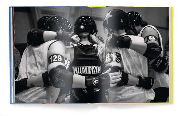 Book cover of Rollerskaters, Life is Better on 8 Wheels, with feet of skater raised in the air, wearing a custom pair of White Nike Air Force 1 Roller Skates. Published by teNeues Books.