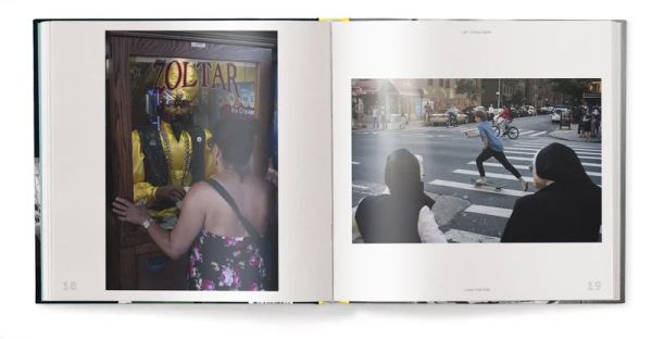 Book cover of New York Unseen, with the view of a window of packed commuter train, with passenger wearing clown mask. Published by teNeues Books.