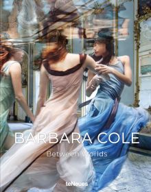 Three white female models in long floaty dresses photographed underwater, on cover of 'Barbara Cole, Between Worlds', by teNeues Books.